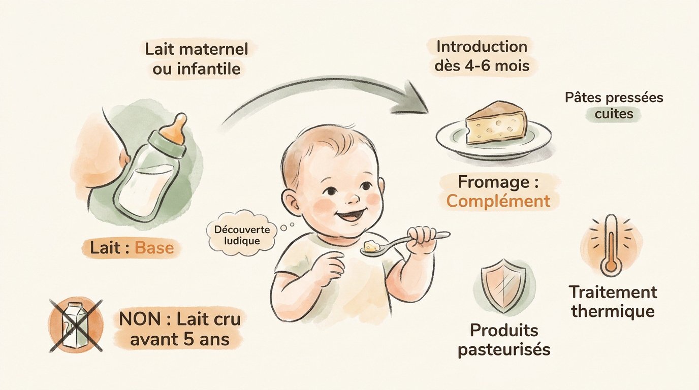 Bébé découvrant des morceaux de fromage pasteurisé