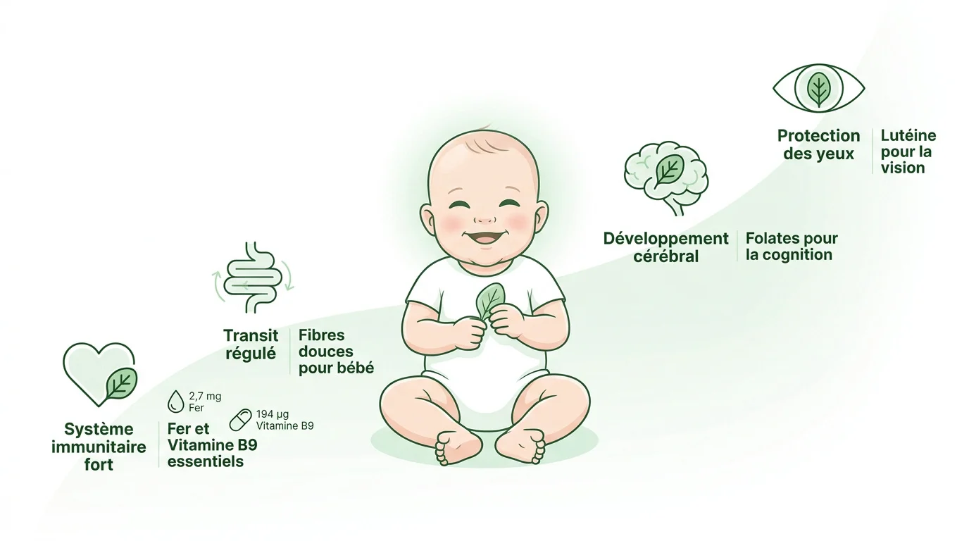 Purée d'épinards frais pour le repas de bébé riche en fer et vitamines