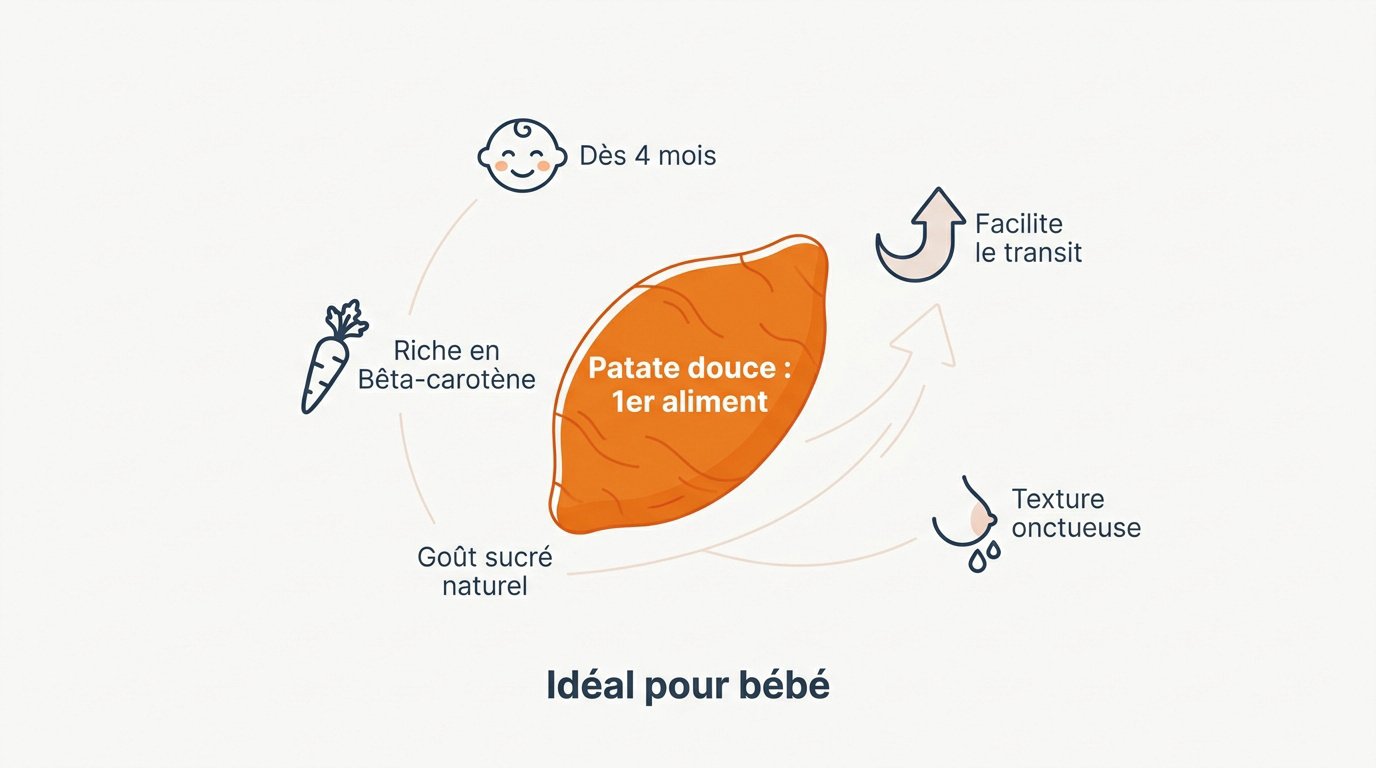 Purée de patate douce onctueuse pour la diversification alimentaire de bébé
