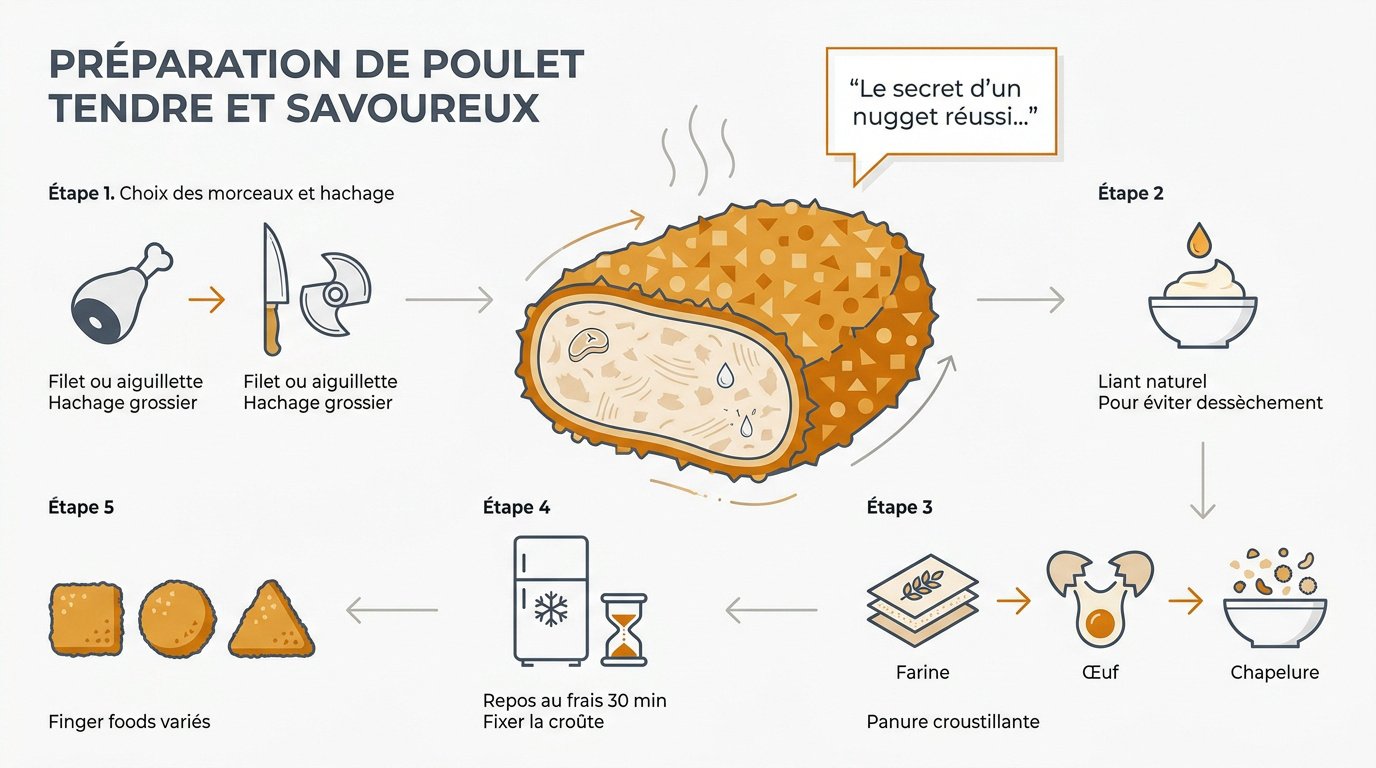 Préparation de nuggets de poulet maison tendres et dorés