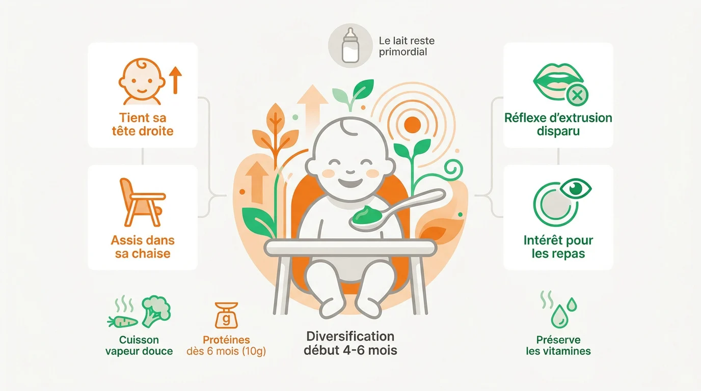 Préparation de purées de légumes cuites à la vapeur pour la diversification alimentaire de bébé