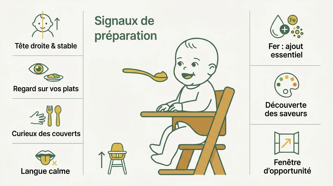 Bébé de 5 mois montrant des signes de préparation à la diversification alimentaire
