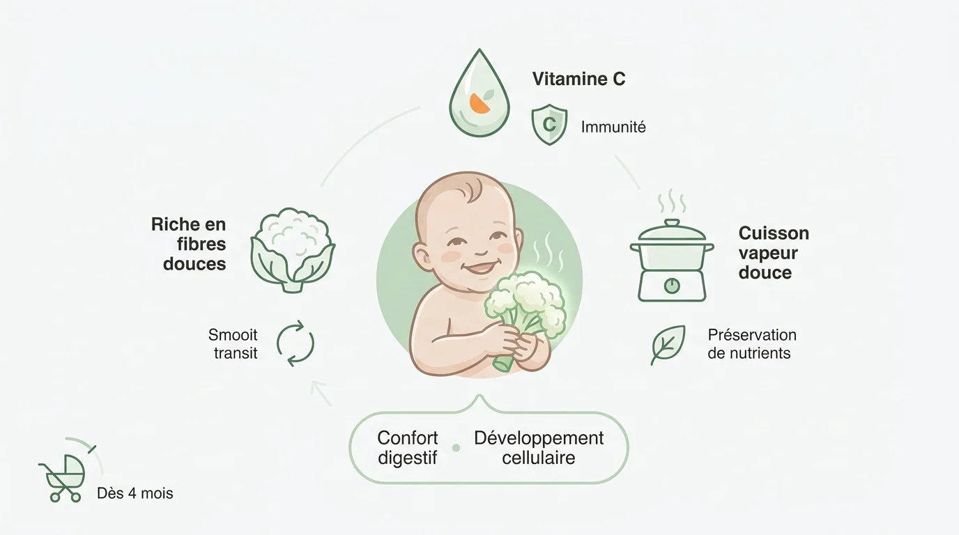 Bébé découvrant les bienfaits du chou-fleur pour sa digestion et son immunité