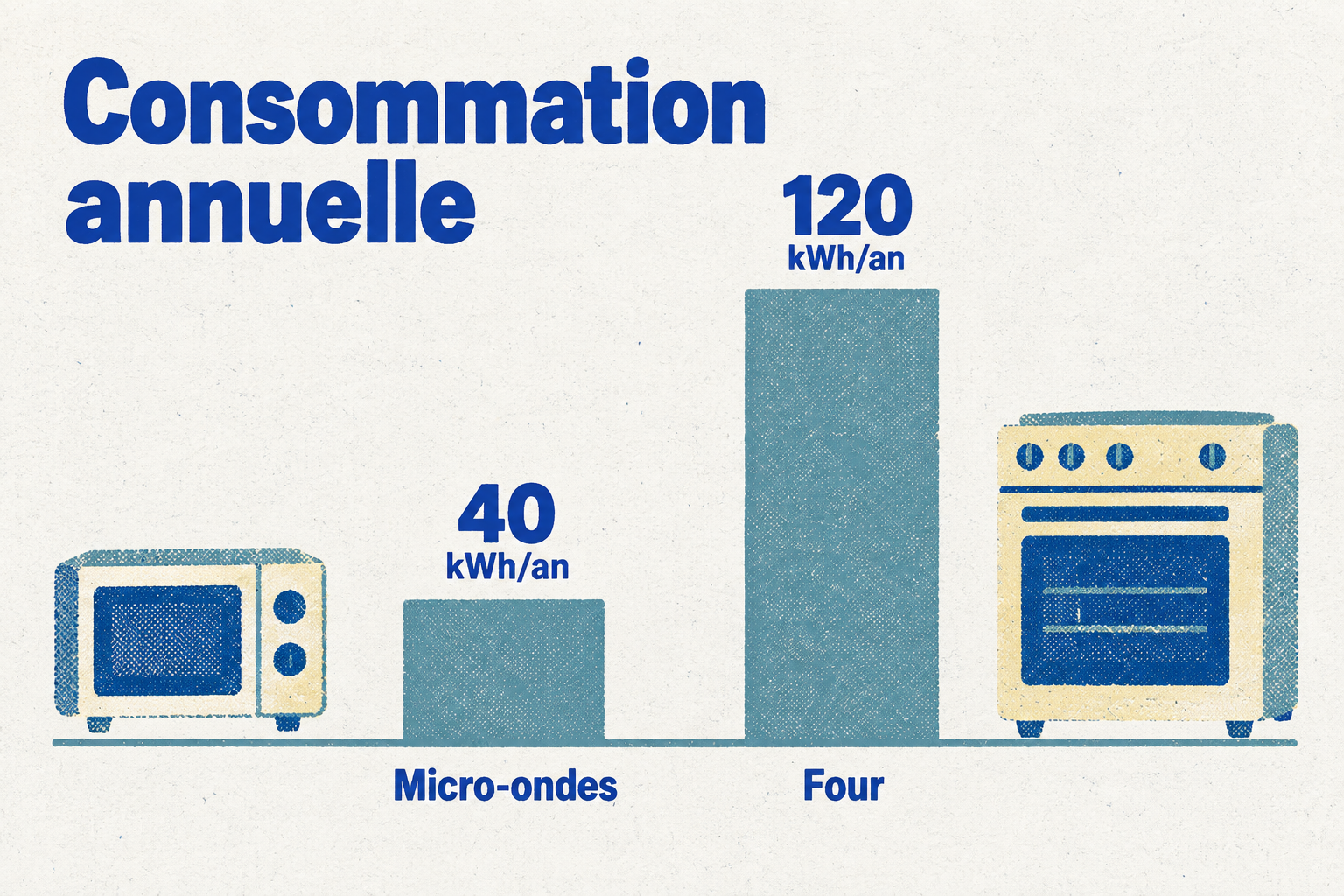Le micro-ondes consomme 40 kWh par an, ce qui est trois fois moins qu'un four.