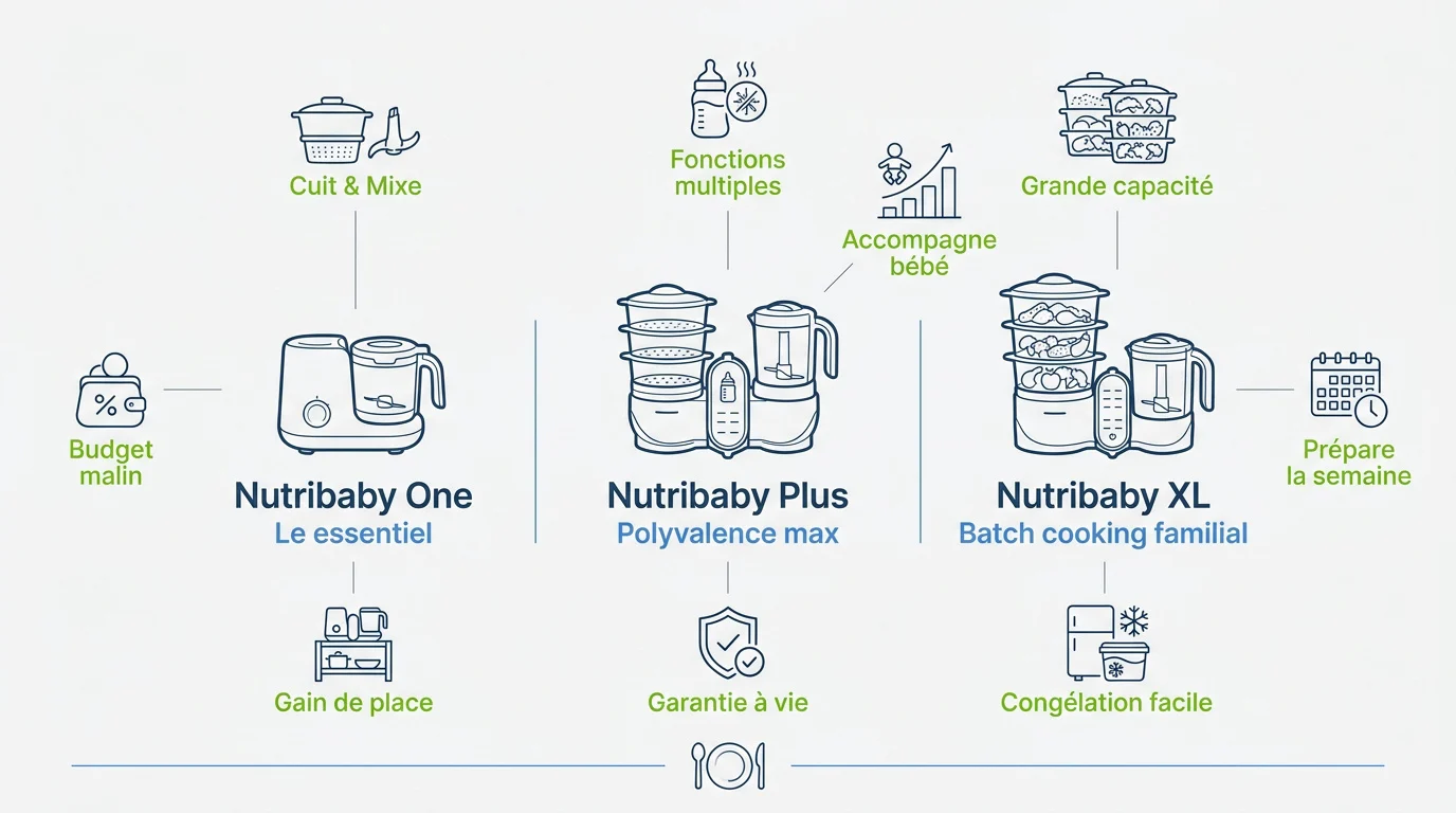 Comparatif des modèles Babymoov Nutribaby One, Plus et XL