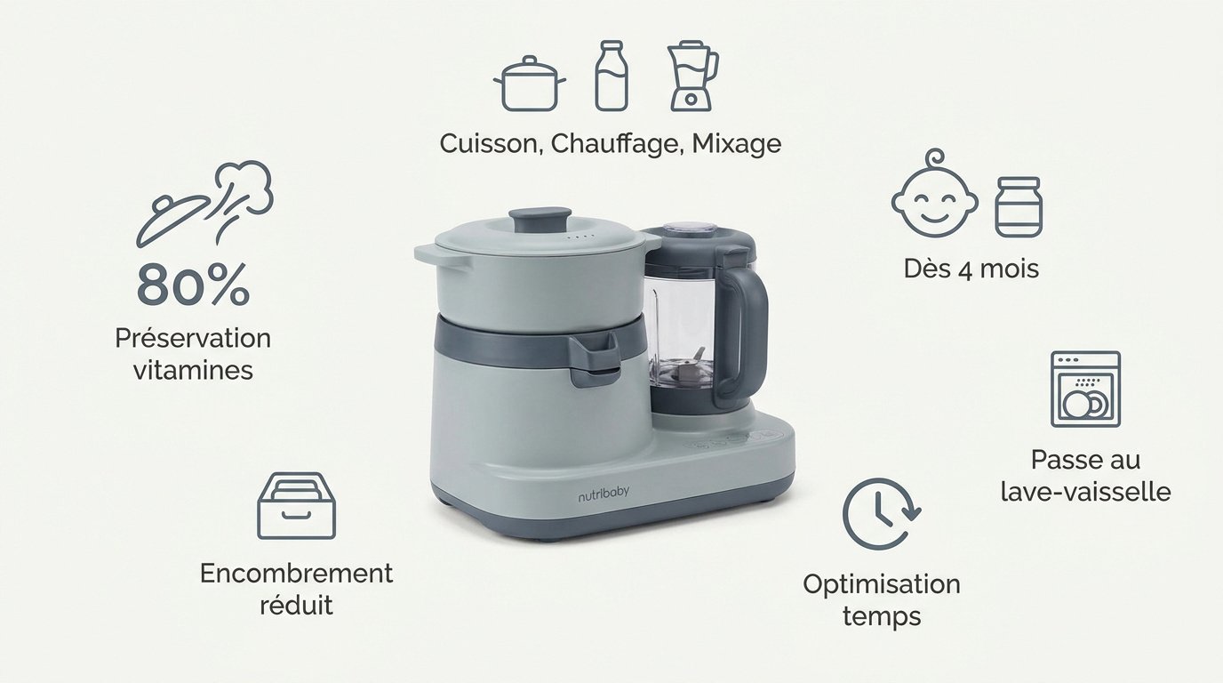 Robot Nutribaby en fonction pour la cuisson vapeur et le mixage des repas de bébé