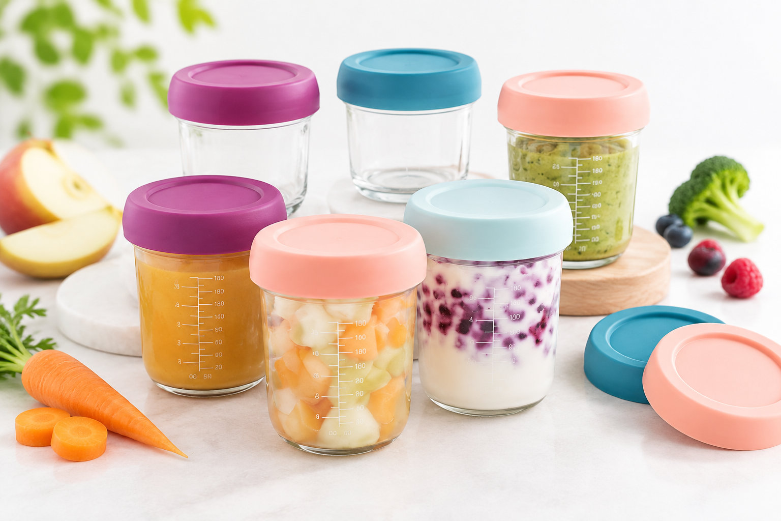 Ensemble de pots de conservation pour bébé de la marque Babymoov.