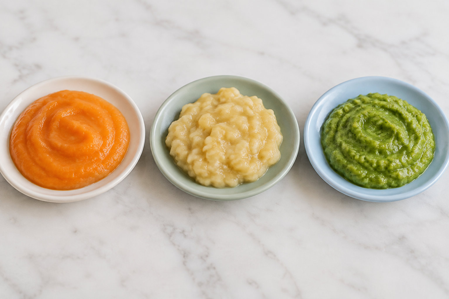 Trois textures sont présentées côte à côte : aliment écrasé à la fourchette, préparation granuleuse et morceaux mous fondants.